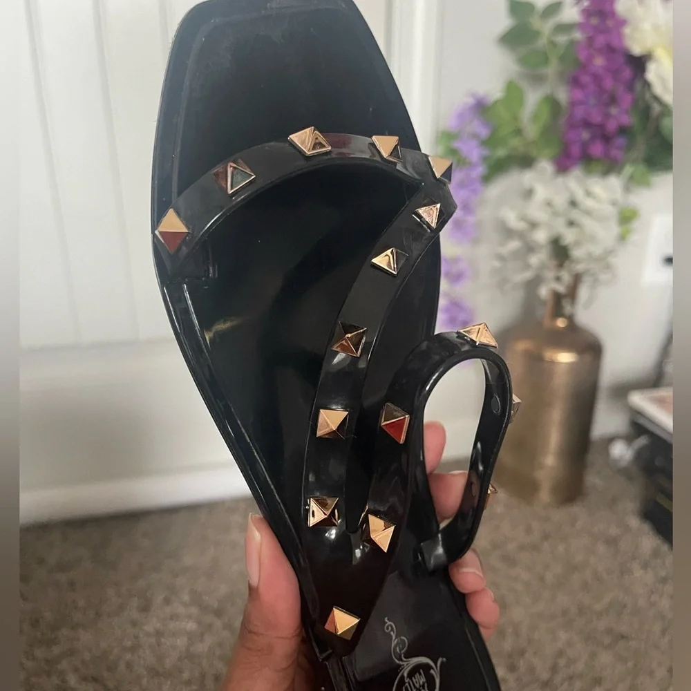 Sole Mates Studded Square-Toe Jelly Sandals Bundle- Black and Nude - Picture 6 of 7